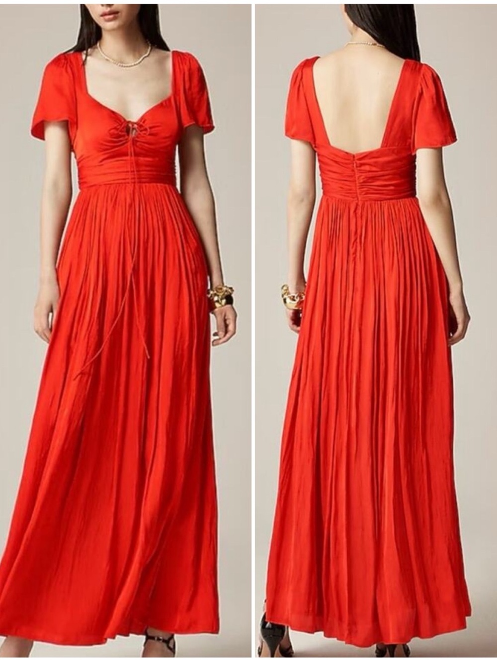 NWT J.Crew Collection Size 6 Red Flutter Sleeve Luster Satin Maxi Dress Gown